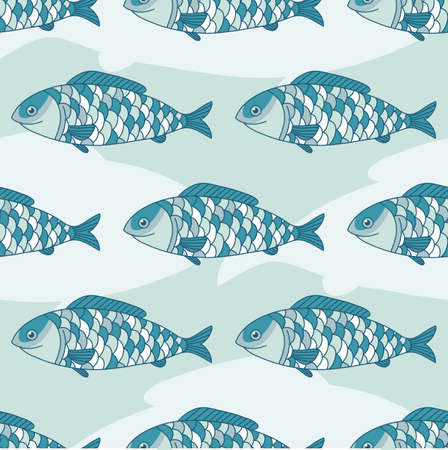 Sea collection seamless pattern. Hand drawn fish. Vector illustrationのイラスト素材