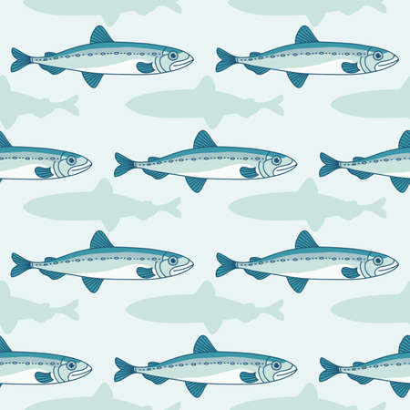 Sea collection seamless pattern. Hand drawn fish. Vector illustrationのイラスト素材