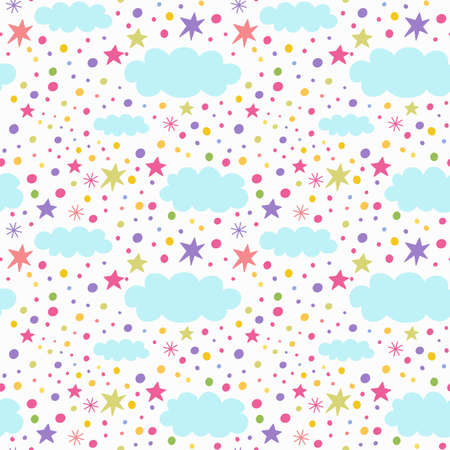 Vector seamless pattern with cloud and stars.のイラスト素材