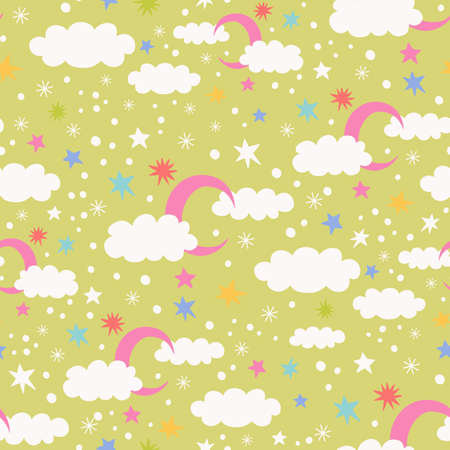seamless pattern with clouds, stars, confetti and snowのイラスト素材