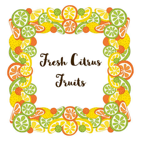 Frame with citrus fruits slices. Vector illustrationのイラスト素材