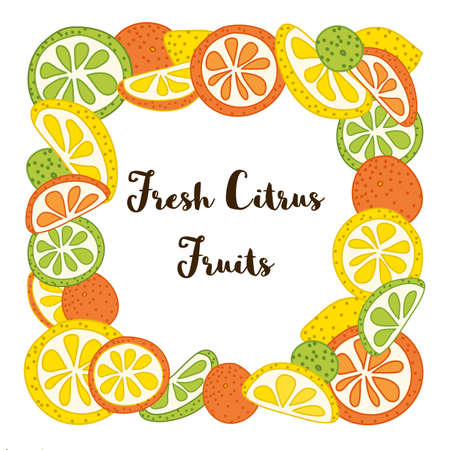 Border frame with citrus fruits slices. Vector illustration.のイラスト素材