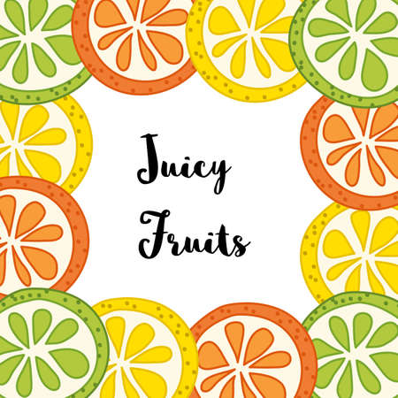Mandarin frame with citrus fruits slices. Vector illustration.のイラスト素材