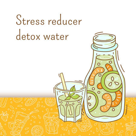 Fruit infused water easy combinations for natural detoxification. Vector illustrationのイラスト素材