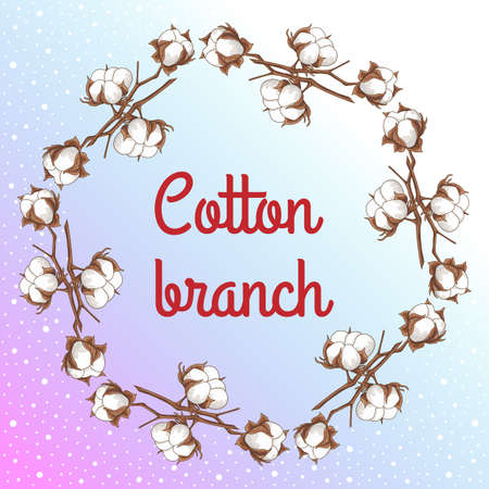 Vector background with a branch of a cotton treeのイラスト素材