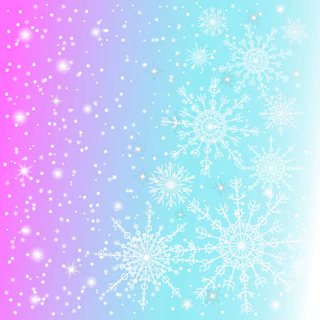 Shiny stars and snowflakes on blue and pink background.のイラスト素材