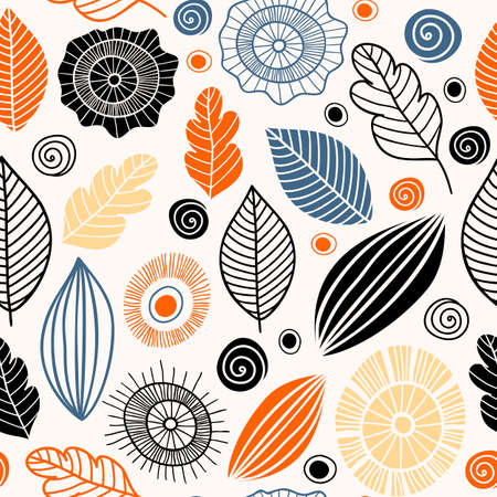 Vector seamless pattern in Scandinavian style with flowers and leavesのイラスト素材