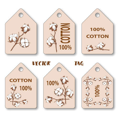 Vector tags with an illustration of a cotton branch.のイラスト素材
