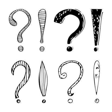 Set of hand drawn sketch with question and exclamation marksのイラスト素材