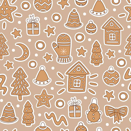 Seamless pattern with ginger biscuits. Vector illustration.のイラスト素材