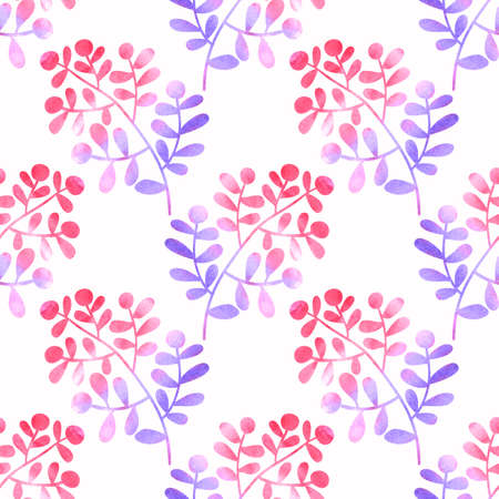 A Seamless pattern watercolor branches with leaves and berriesのイラスト素材