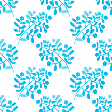 A Seamless pattern watercolor branches with leaves and berriesのイラスト素材