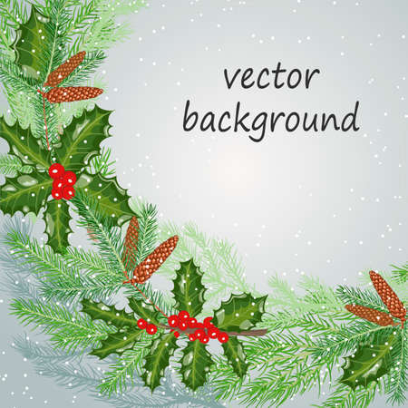 Vector frame for text. Christmas wreath with branches of spruce and holly.のイラスト素材