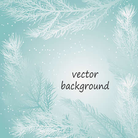 Winter background with snow and coniferous branches. Template for text.のイラスト素材