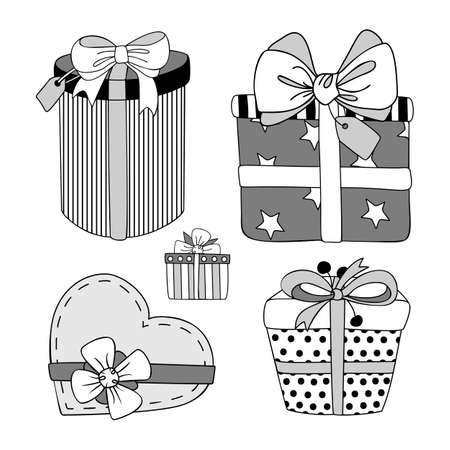 Collection of doodle sketch christmas gift boxesのイラスト素材