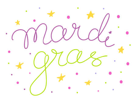Carnival mardi gras lettering for celebration decoration design. Bright colorful vector confetti background.のイラスト素材