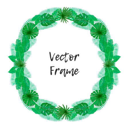 Vector frame with tropical leaves. Universal design for card, invitation, banner, poster, placard, cover.のイラスト素材