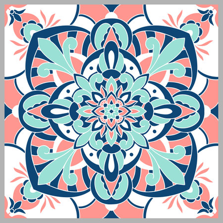 Traditional ornate Portuguese tiles azulejos. Ethnic folk ornament. The vintage pattern. Majolica....