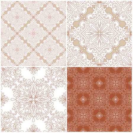 Set of vector seamless patterns. Vintage damask ornament. Vector decorative background. Great for any design.のイラスト素材