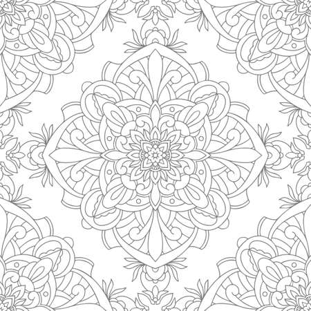 Vector seamless pattern with mandala ornament. Ethnic folk ornament. Vintage monochrome damask ornament. Vector decorative background. Great for any design.のイラスト素材