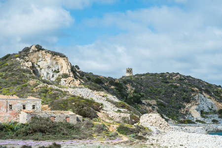 Porto Giunco Tower, Cava di Usai, Villasimius, Cagliari, Sardinia, Italyの写真素材