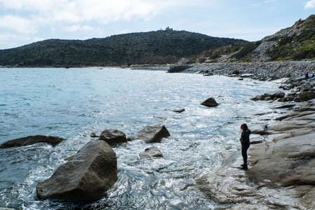 waiting for near the seaの写真素材