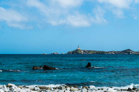 Lighthouse on Island of Cabbages, Cagliari, Sardinia, Italyの写真素材