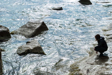 waiting for near the seaの写真素材