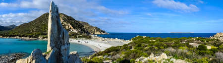 Punta is Molentis bay from top, Villasimius, Cagliari, Sardinia, Italyの写真素材