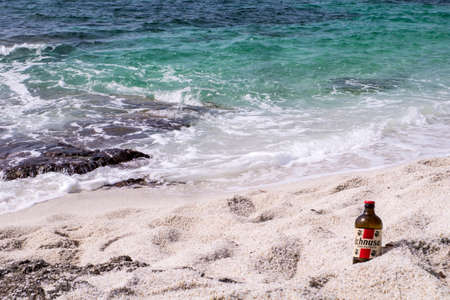 07-15-2018 Ichnusa sardinian beer on Is Arutas beach, Sardinia, Italyのeditorial素材