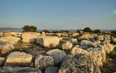 Sunset on Cagliari city, view from San Michele Castle, Sardinia, Italyの写真素材