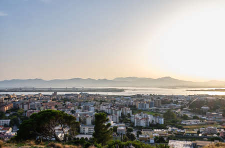 Sunset on Cagliari city, view from San Michele Castle, Sardinia, Italyの写真素材