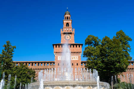 Sforzesco Castle in Milan, Italy Shining in the Blue Skyのeditorial素材