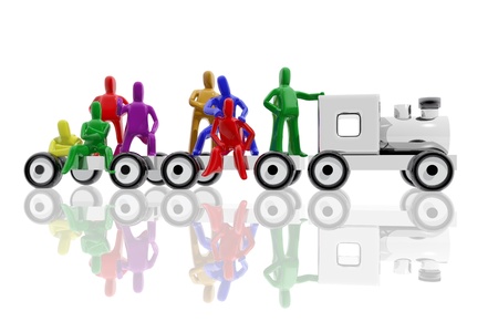 People of different colors mounted on a trainの写真素材