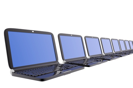 Several pc laptops alignedの写真素材