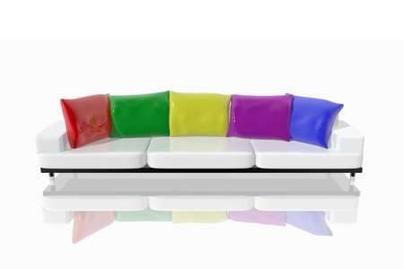 Sofa with cushions in different colorsの写真素材