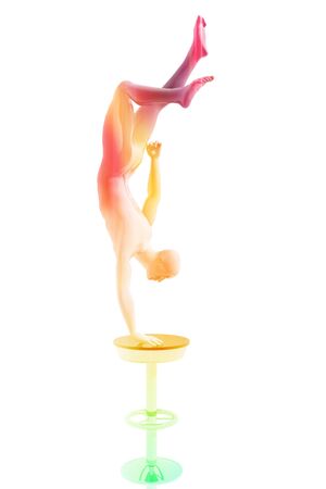 Person holding on hands on a stoolの写真素材