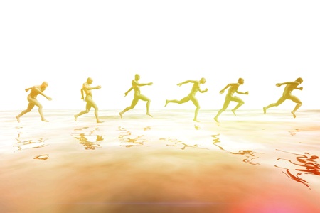 People running over the seaの写真素材