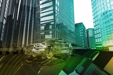 Futuristic car in the cityの写真素材