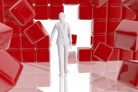 Businessman through wallの写真素材