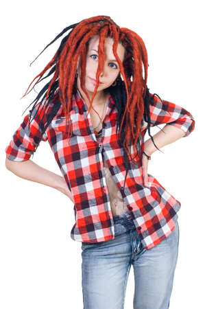 Girl with dreadlocks in a man's shirtの写真素材