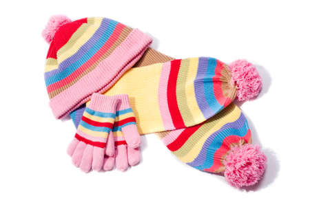 Hat, scarf and gloves on a white background