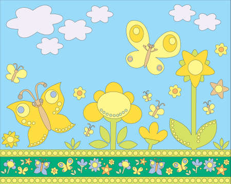 Decorative background butterflies and flowersのイラスト素材