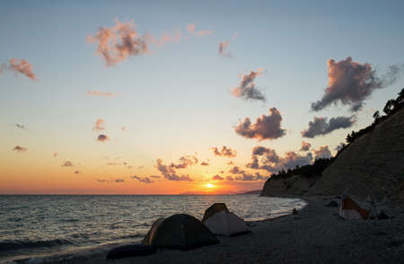 sunset on the sea in the eveningの写真素材