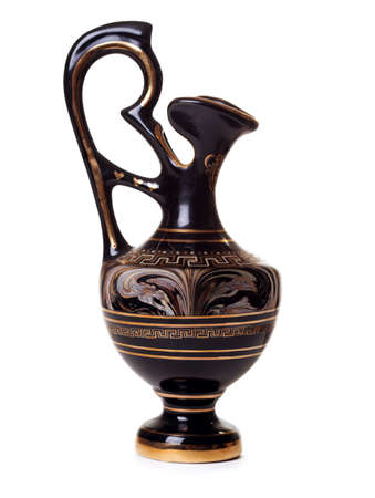 Pitcher with the ancient pattern on a white backgroundの写真素材