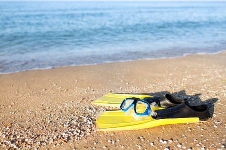 flippers and a mask at the sea