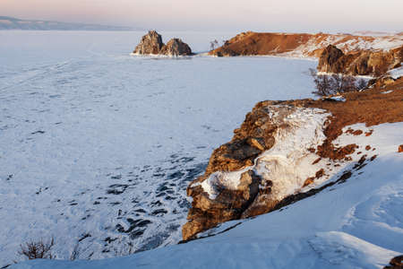 Winter landscape on the lake Baikalの写真素材