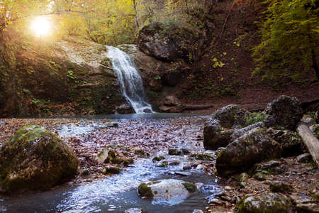 Cascade mountain river in autumnの写真素材