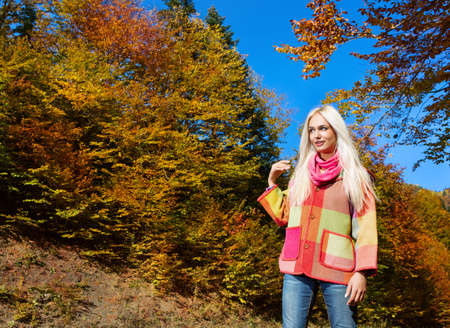 Young girl in the autumn forestの写真素材
