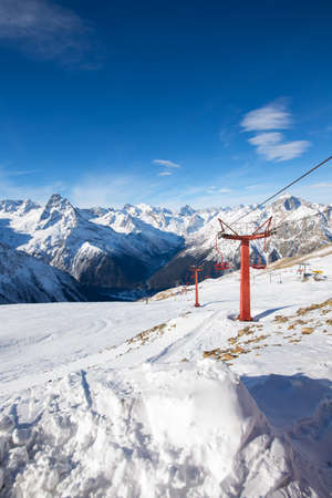 Lift at ski resort Dombay. Russiaの写真素材